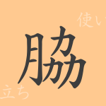 脇（キョウ）の漢字の成り立ち(語源)と意味、使い方、読み方、画数、部首